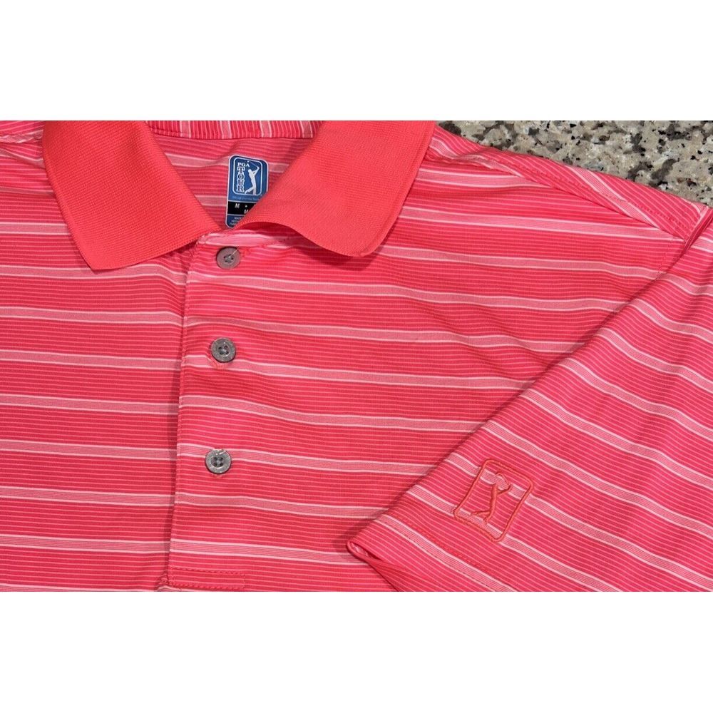 PGA TOUR MEN'S Short‎ Sleeve POLO SHIRT Neon Pink Striped Size Medium